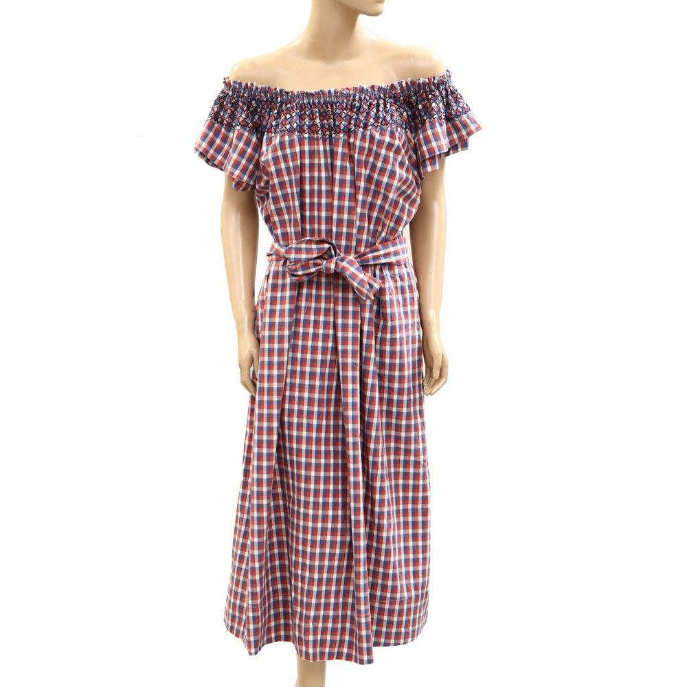 The Great The Holly Knoll Maxi Dress Smocked Plaid Printed Short Sleeve L 286111 - Picture 5 of 12